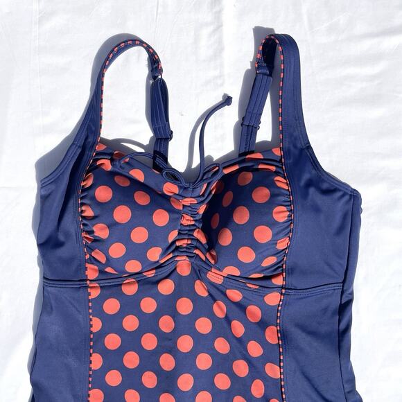 Amoena Alabama One Piece Mastectomy Swimsuit 12B Polka Dot Navy Blue Red 12 - Picture 2 of 4